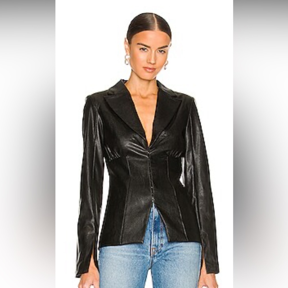Amanda Uprichard x Revolve Black Leather Corset Blazer Worn Once